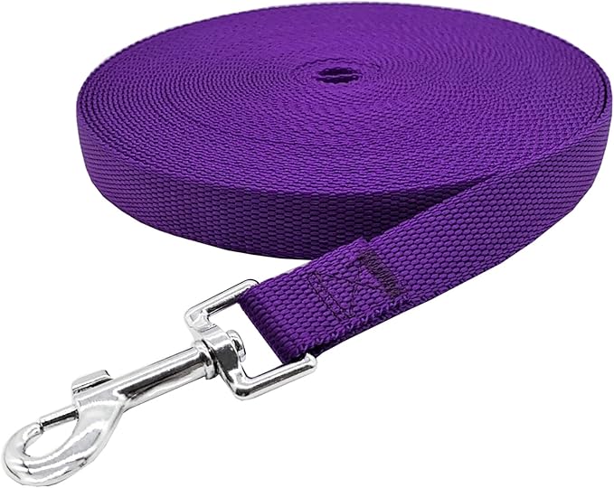 Nylon Training Dog Leash for Small Medium Large Dogs, 15ft 20ft 30ft 50ft Long Leash Dog/Puppy Lead for Obedience Recall Training, Camping (50ft, Purple)