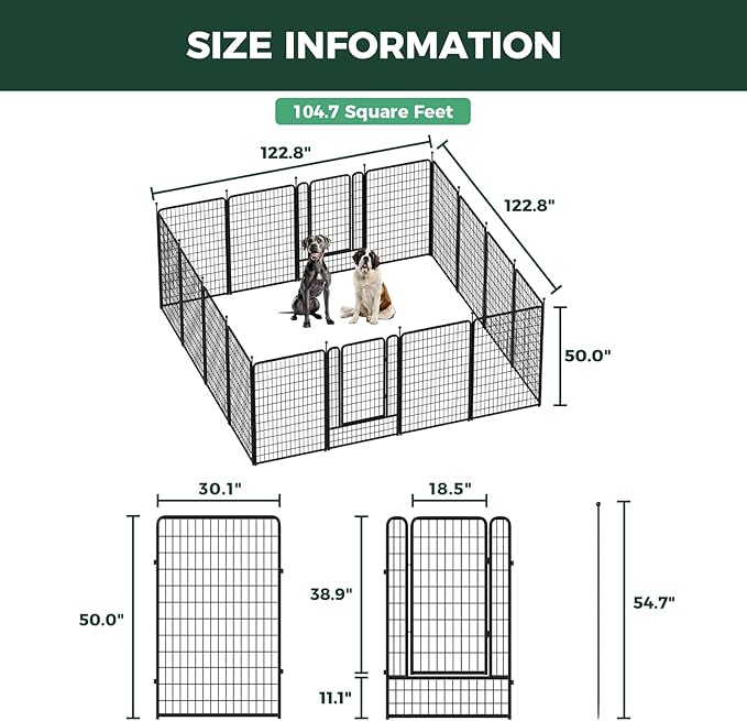 FXW Rollick Unleashed Dog Playpen for Indoor, Yard, RV Camping, 50 inch 16 Panels for Large Dogs, Black│Patented