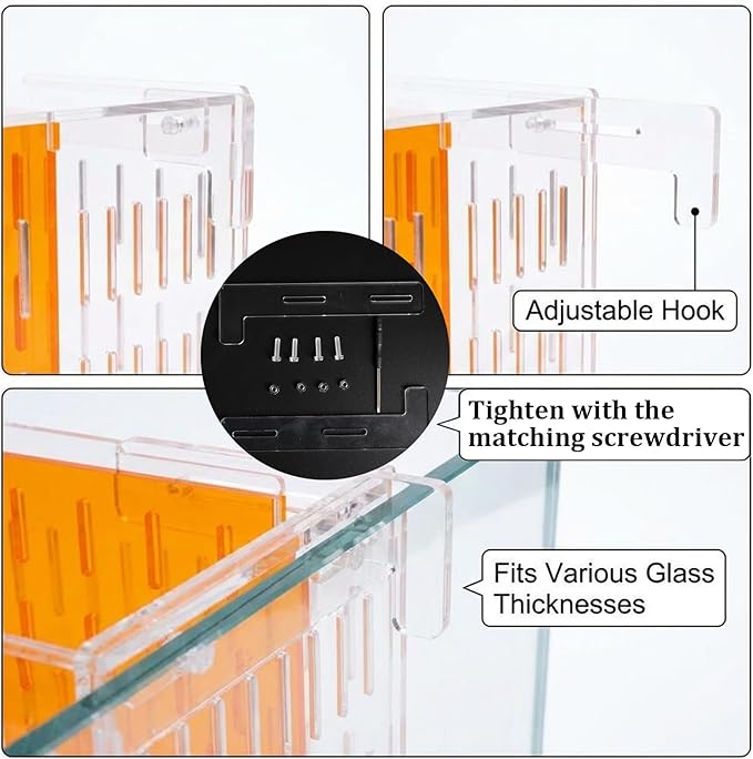 Large Acrylic Breeder Box for Aquarium & Fish Tank, Isolation Breeding Box with Extendable Handle Net - Acclimation Hatchery for Baby Fish, Shrimp, Betta, Guppy (9.45x5.71x8.27 in, Orange)