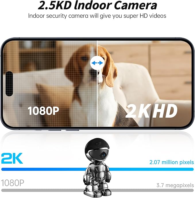 Indoor Camera Robot 2K,5G/2.4Ghz WiFi Robot Cameras for Home Security,360 PTZ Nanny Cam Dog Cam with Audio/Video Compatible with Alexa &Two-Way Talk,Pet Baby Camera with Human Detection Night Vision