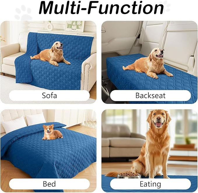 hyha Waterproof Dog Bed Blanket, Soft Pet Blankets, Waterproof Couch Cover for Dogs, Reversible Sofa Covers Washable for Furniture (40x80 Inch, Navy Blue/Blue)