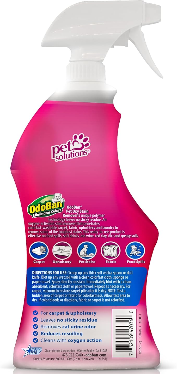 OdoBan Pet Solutions Oxy Stain Remover, Pet Stain Eliminator, Made in the USA, 10-Pack, 32 Ounce Spray Each
