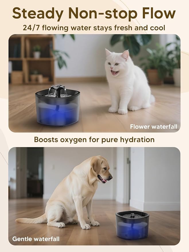 Automatic Cat Feeder and Water Fountain, 4L/16 Cups Timed Cat Dry Food Dispenser, 10s Meal Call, 20 Portions 6 Meals Per Day, 2L Cats Fountains for Drinking with Filter, Pet Feeder for Dog Black