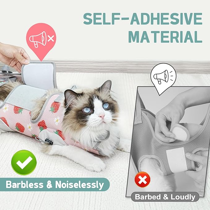 Supet Cat Grooming Hammock Harness for Nail Trimming, Cat Grooming Hanging Sling for Nail Clipping, Pet Restraint Holder for Cutting Nails, Medicine, Ear & Teeth Cleaning, Eye Care (Strawberry S)