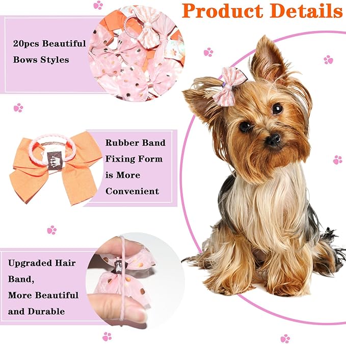 20pcs Orange Small Dog Hair Bows, Handmade Mix Style Bowknot Top Knot for Yorkie Holiday Daily Grooming