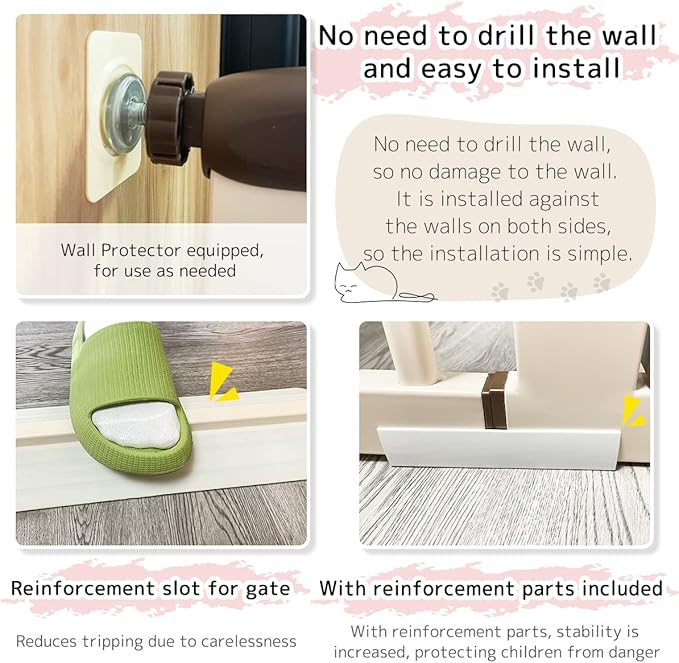Lumizone Extra Tall Cat Gate 61.02" High Pressure Mounted Extra Wide 38.39"-42.51" (17Sizes) 1.37" Gap No Drilling Auto-Close Tall Pet Gate for Dogs (Cream, 38.39"-42.51" W)