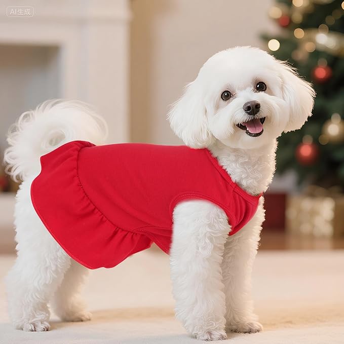 Dog Dresses Cat Skirt Solid Color Dog Clothes Summer Sleeveless Puppy Girl Clothes for Small Pet Dogs Cats (Red, Large)