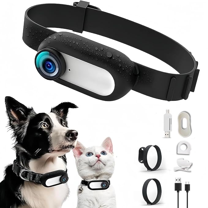 Pet Collar Camera, HD 1080P Cat Collar Camera, 170° Wide Angle, 0.96 inch LCD Display, Small Video Record Action Camera Body Cam for Pet Tracker Monitor, Support SD Card