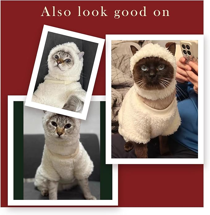 Warm Fleece Lined Winter Clothing for Sphynx & Devon Rex Cats | Soft Faux Lamb Wool | Cozy and Comfortable (Sheep Costume,XL 3.5-4.5 kg)