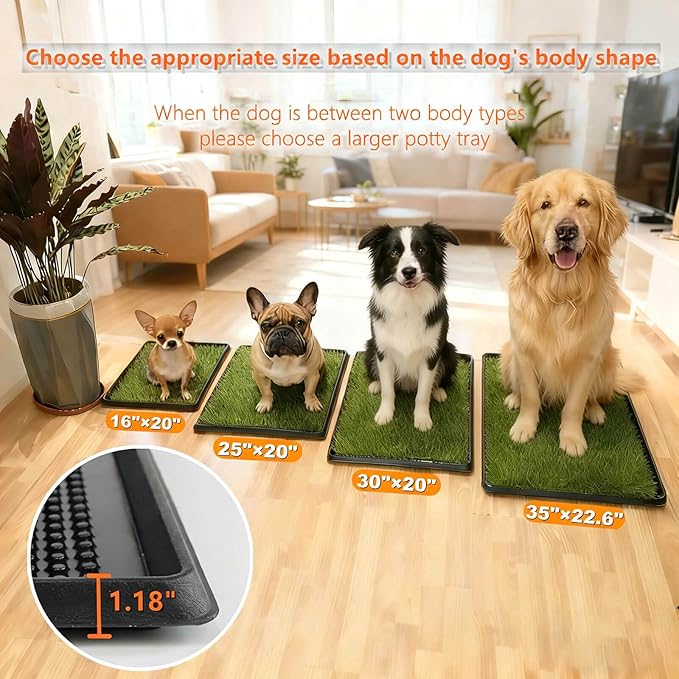 Artificial Grass Pad with Tray - 16"x20" Dog Potty for Puppy Training - with 2 PCS Reusable Replacement Fake Grass Pee Pads, Indoor/Outdoor Small Dog Litter Box for Apartment or Balcony/Patio
