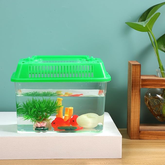 Gatuida Mini Handheld Plastic Fish Tank for Turtles and Easy to Clean and Portable Aquarium Random Lid for Travel and Outdoor Use