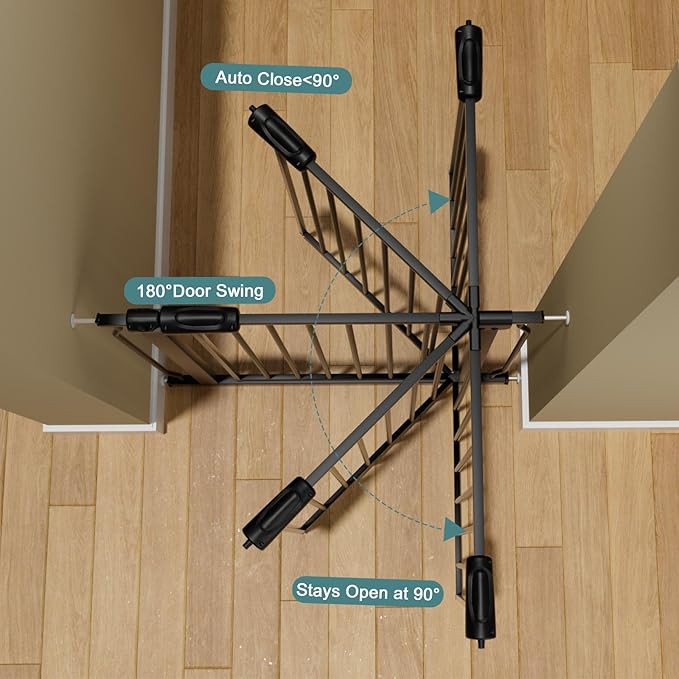 Extra Wide Pressure Mount Baby Gate Walk Through Auto Close White Metal Child Dog Pet Indoor Safety Gates for Stairs,Doorways,Kitchen and Living Room (43.31"-48.03"/110-122CM, Black)