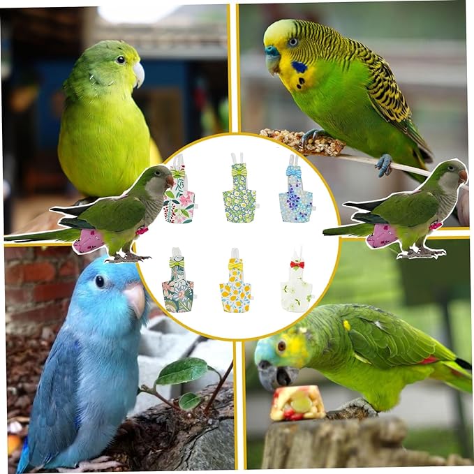 6-Piece Bird Diaper Set for Parrots, Reusable Protective Flight Suits with Waterproof Inner Layer, Washable Urine Wet Suit for Cockatiel, Parakeet, Budgie, and Small Birds(M)