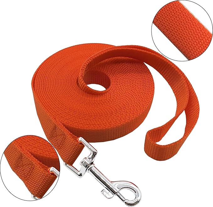 Nylon Training Dog Leash for Small Medium Large Dogs, 15ft 20ft 30ft 50ft Long Leash Dog/Puppy Lead for Obedience Recall Training, Camping (20ft, Orange)