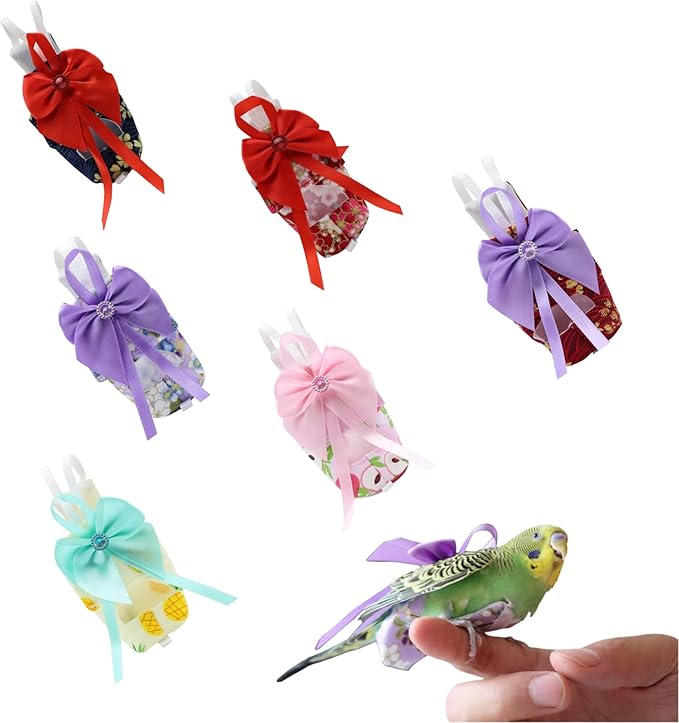 6pcs Bow Bird Diaper Set, Soft Reusable Flight Suit Clothing for Parrots Budgies Cockatiels — Cleaner Indoor Bonding & Training(S)