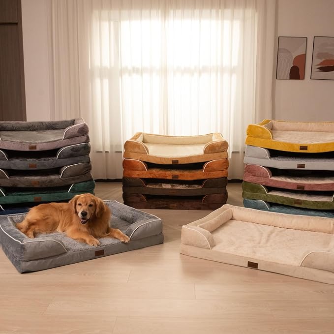 Comfort Expression Orthopedic Dog Bed for Large Dogs 36x27 Inch, Waterproof Supportive Egg Crate Foam Large Pet Bed with Removable Bolsters, Dog Couch with Washable Cover & Non-Slip Bottom, Brown