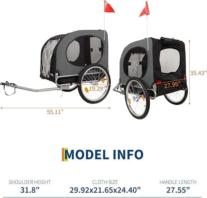 88Lbs Dog Bike Trailer, Pet Cart Bicycle Carrier with Oxford Fabric, Easy Folding Pet Bicycle Trailer with Quick-Release Wheels & Non-Slip Mat & Safety Flag, 16" Air Tires & Washable Non-Slip Lining