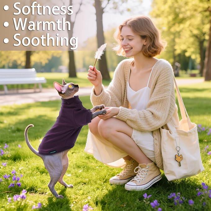 Sphynx Cat Sweater Hairless Cat Clothes Sweater Shirt Soft Warm Long Sleeves Pullover Pet Clothes Pajamas Dog Cloth for Small Dogs Jumpsuit Pet Sweaters (Dark Purple, XL)