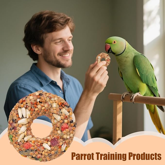 Bird Cage Toys - Grain Teether Treats, Donut Shaped Snack, Colorful Chewing Accessory | for Cockatiels Parrots Budgies Finches, Aviary Play Training Supplies, Interactive Pet Bird Enrichment