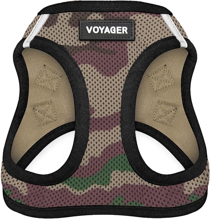 Best Pet Supplies Voyager Step-in Air Harness - All Weather Mesh, Reflective, No Pull Harness for Dogs, Cats - Secure with Hook & Loop Fastener, Buckle, Double D-Rings - Army/Black Trim, L