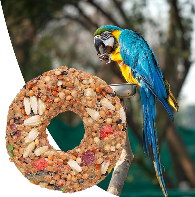 Bird Cage Toys - Grain Teether Treats, Donut Shaped Snack, Colorful Chewing Accessory | for Cockatiels Parrots Budgies Finches, Aviary Play Training Supplies, Interactive Pet Bird Enrichment
