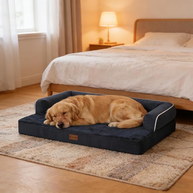 Orthopedic XXL Dog Beds, Waterproof Egg Crate Foam Big Pet Bed for All Breed Sized Dogs 53x42Inch, Washable Extra Large Dog Couch Bed with Removable Cover and Non-Slip Bottom, Navy Blue
