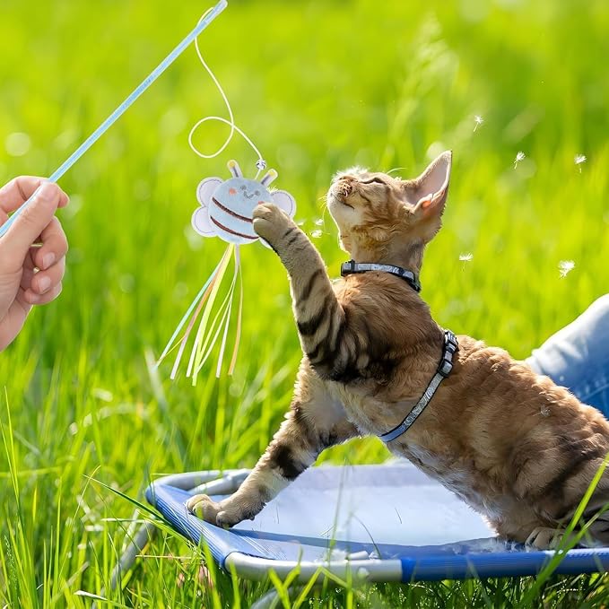 NOWFRESH Cat Wand Toy Set, 2 PCS Interactive Cat Teaser Wands with Cute Lion & Mouse Designs, Equipped with Bells and Streamers to Captivate Your Cat’s Attention
