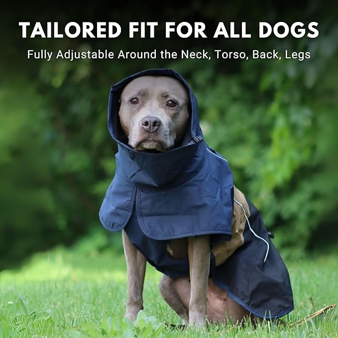 Spark Paws Dog Raincoat, Waterproof Windproof Rain Jacket, for Small Medium Large Extra Large Dogs, Reflective Breathable Full-Body Coverage Dry Suit - Blue Gold Black - 2XL