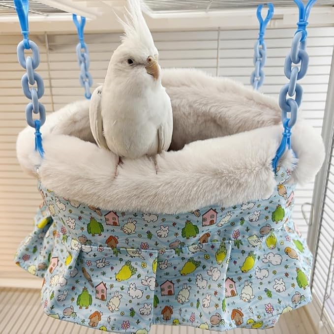 2 in 1 Warm Bird Carrier Bag, Bird Hammock Bed for Cage, Winter Travel Bag, Portable Parrot Outing Bag for Lovebird, Budgie, Conure, Quaker, Small Medium Birds (Green,Medium)