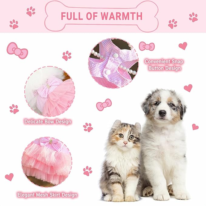 Dog Dresses, Fashion Pet Dog Clothes, Striped Mesh Puppy Dogs Princess Dresses (Pink/Blue/Denim(3pack), X-Small)