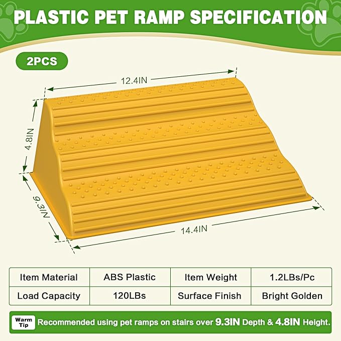 Moderate 3-Step Stair Ramp for Aged & Injured Pets, Lightweight Pet Ramp with Non-Slip Surface for Small Size Dogs Cats, Dog Wedge Ramp for Stairs/Staircases(120LBs Loading, 2PCS)