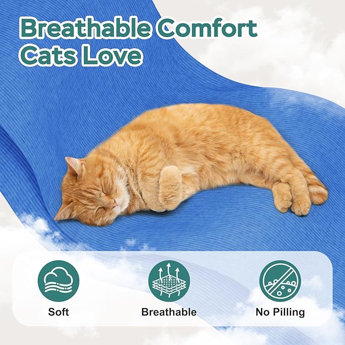Self-Adhesive Cat Grooming Wrap, Cozy Cat Wrap for Cutting Nails, Breathable Anti-Scratch Cats Swaddle Bag for Brushing, Ear Cleaning, Dental Care, Medication, Injections,Blue L