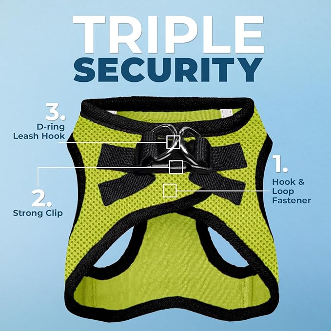 Best Pet Supplies Voyager Step-in Air Harness - All Weather Mesh, Reflective, No Pull Harness for Dogs, Cats - Secure with Hook & Loop Fastener, Buckle, Double D-Rings - Lime Green/Black Trim, XXXS