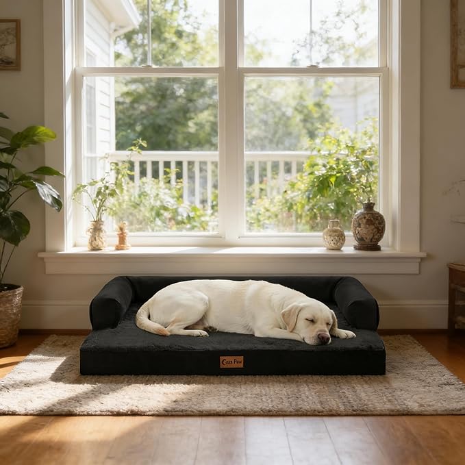Orthopedic Dog Beds for Extra Large Dogs, Waterproof Egg Crate Foam XL Dog Bed with Sides 48x30Inch, Big Dogs Couch Beds with Removable Washable Cover and Nonskid Bottom, Black