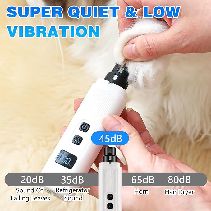 Cat Nail, Safe Cut Cat Nail Trimmer,Nail Trimme,Silent Groom Pro Pet Nail Grinder,Two Adjustable with 360° Grinding Settings,Ultra Quiet Under 40db ＆ Powerful Enough for All Cats ＆Dogs (White)
