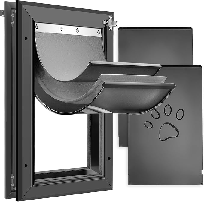 [Petoasis] 3-Flaps Heavy-Duty Dog Door, Rust Proof Aluminum Alloy Frame, Extreme Weather Dog Door Can Block Wind, Snow, and Rainwater Intrusion (Black, XLarge for Door)