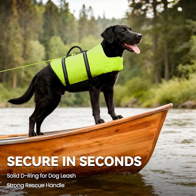 VIVAGLORY Rip Stop Dog Life Vest, Swimming Vest with Handle, Buoyancy for Doggy Puppy, Dog Life Jacket for Swimming & Boating, L, Bright Yellow