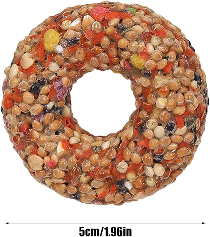 Parakeet Foraging Toy - Donut Grain Teether Bird Treat, Natural Enrichment Activity Toy | Fun Edible Toyy for Lovebirds Aviary Birds Small Parrots Play Chewing Exercise Entertainment