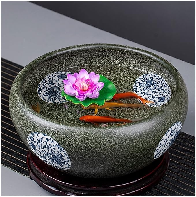 Fish Bowls Hydroponic Plant Container Ceramic Goldfish Bowl Fish Tank Hand-painted Desktop Large Lucky Turtle Tank Narcissus Lotus Pot Tank Aquarium Starter Kits Aquarium Entry Fish Tank ( Color : E ,