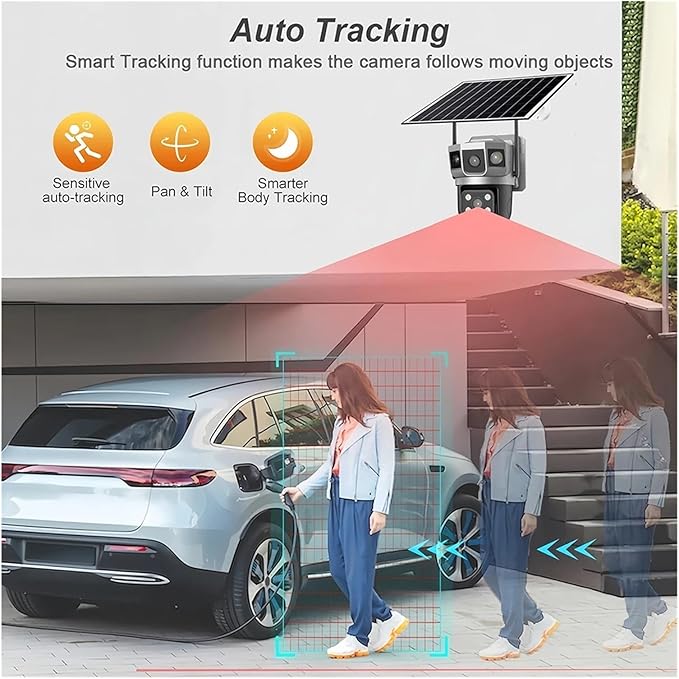 for Outdoor Camera Battery CCTV Monitor 4G SIM Card Network IP Security Pet Camera Motion Detection 3 Screen PTZ Camera(4G CCTV 128G Card)
