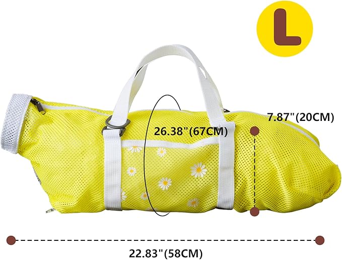 Cinf Cat Bathing Bag(Free Muzzle) Breathable Mesh Anti Scratch Adjustable Cat Grooming Bag for Nail Trimming, Bathing Soft Cat Washing Bag(Yellow) L
