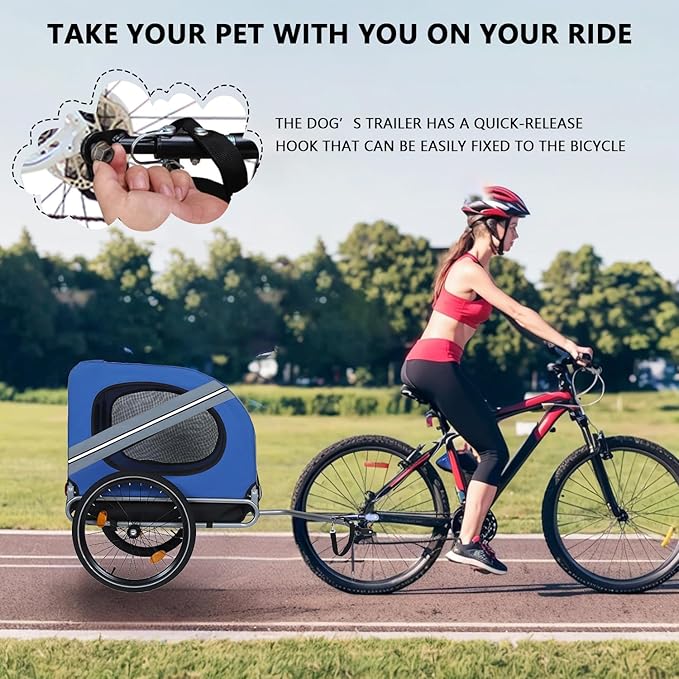 Large Dog Trailer for Bike, Folding Bike Trailer for Dogs with 18.9" Wheels, 120LB Capacity All-Terrain Pet Carrier, Universal Bicycle Coupler