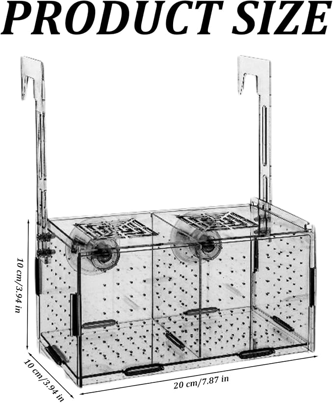 Breeding Box for Fish Tank, Fish Breeding Box, Transparent Insulation Breeder 8x4x4 Detachable Acrylic Small Tank with Suction Cups for Shrimp, Clown, Guppy