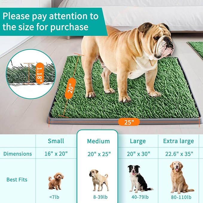 Dog Grass Pad with Tray 25"X20" - Artificial Turf Pet Potty for Apartment Balcony/Patio, Portable Fake Grass Litter Box for Dogs Training, Indoor/Outdoor Reusable Washable Pee Mat