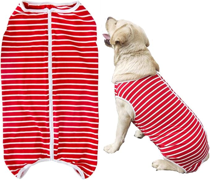 Dog’s Recovery Suit Post Surgery Shirt for Female Male Dog, E-Collar Alternative Wound Protective Clothes (red white-3xl)