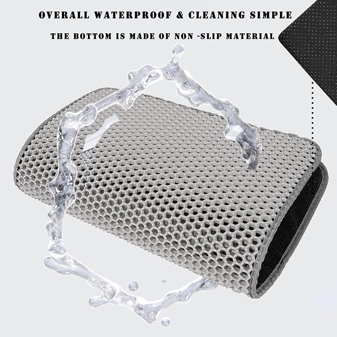 HCY&WLD Cat Litter Mat, 45x26/35x24/30x22/24x18 Inch Double Layer Cat Litter Box Mat, EVA Non-Slip, Waterproof Urine Proof Cat Litter Catcher Mat, Easy Clean Scatter Control (30x22 Inch, Black)
