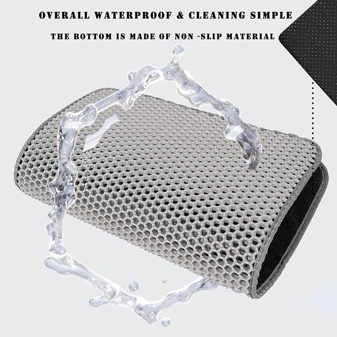 HCY&WLD Cat Litter Mat, 45x26/35x24/30x22/24x18 Inch Double Layer Cat Litter Box Mat, EVA Non-Slip, Waterproof Urine Proof Cat Litter Catcher Mat, Easy Clean Scatter Control (24x18 Inch, Black)