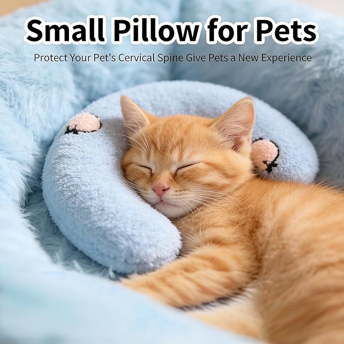 TJE Pet Calming Pillow Soft Plush Washable - Neck Support, Anxiety Relief, Joint Comfort for Small/Medium/Large Dogs & Cats (Blue Chenille Stems)