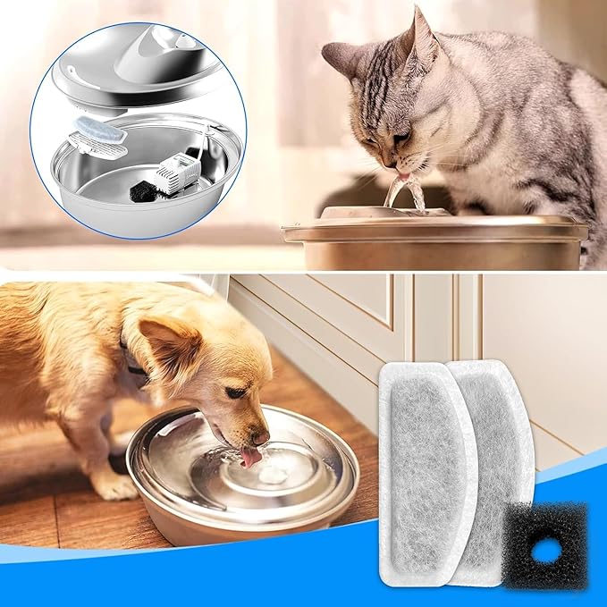 Cat Water Fountain Filter, Compatible with ORSDA D30 67oz/2L Stainless Steel Pet Water Fountains, 16 Pack Cat Fountain Filter & 8 Pack Replacement, with Three-Stage Resin Filtration System