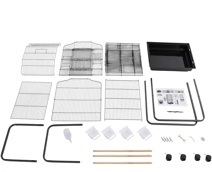 Large Bird Cage with Wheels, Budgie Cage with Bottom Storage Shelf, 54in Tall Bird Cages for Parakeets, Parrot, Cockatiel, Pull-Out Tray&Mesh Bottom (Black)
